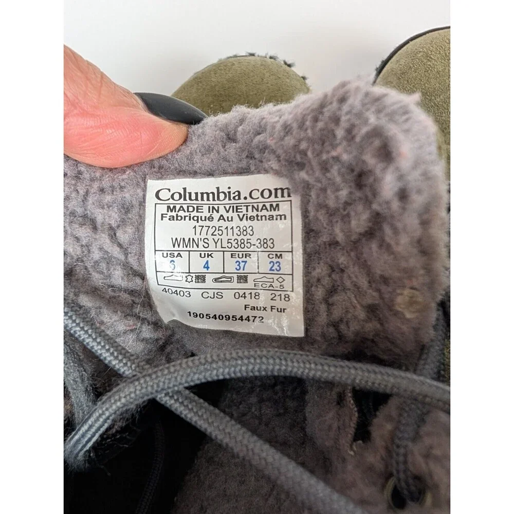 COLUMBIA Powder Summit Shorty Wool Women's Green Waterproof Winter Boots Size 6